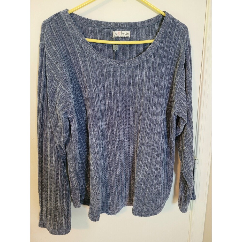 Jo & Bette Blue Ribbed Long-Sleeve Scoop Neck Top Sz XXL